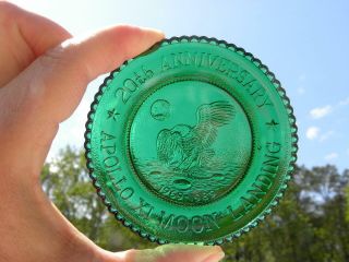 Millville Art Glass Mag 20th Anniversary Apollo Moon Landing Green Emb Cup Plate