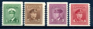 Weeda Canada 278 - 281 F/vf Mnh Set Of 1948 War Issue Coils Cv $62.  19