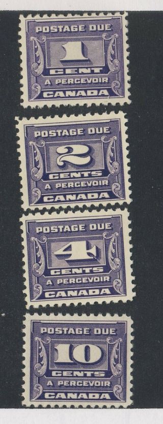 4x Canada Postage Due Stamps J11 To J14 F/vf Mh Guide Value = $78.  00