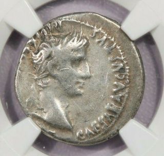 27 Bc - Ad 14 Roman Empire Augustus Ar Denarius Rv Gaius & Lucius Caesars Ngc F B4