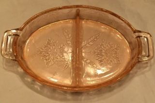 Vintage 1930s Pink Floral/poinsettia Depression Glass 2 - Part Relish Dish