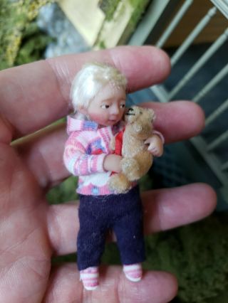 Miniature Artisan Irina Martin Tiny Girl Sculpt Ooak Doll And Artisan Teddy Bear