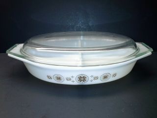 Vintage Pyrex Town & Country 1 1/2 Quart Divided Casserole Dish With Glass Lid