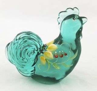 Fenton Art Glass Sea Mist Green Hand Painted Rooster