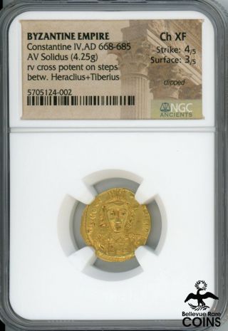668 - 685 Ad Byzantine Empire Constantine Iv Gold Solidus Ngc Ch Xf (4.  25g)