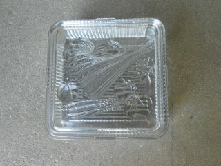 Vintage Federal Clear Glass Refrigerator Dish & Lid 8.  5 ".  Square W Vegetable Lid