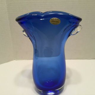 Murano Art Glass Vase Blue With Handles