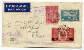 Canada Ont Ontario - Toronto 1939 Airmail Special Delivery Cover Registered -