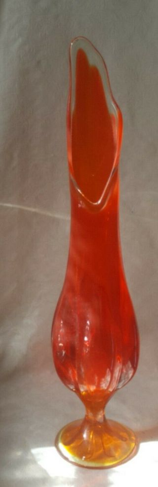 Vintage Viking Amberina Mid Century Modern Vase 19.  5 " Tubular Fabulous Color