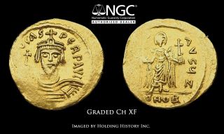 Phocas,  Ad 602 - 610.  Gold Solidus,  Cross,  Ngc Ch Xf