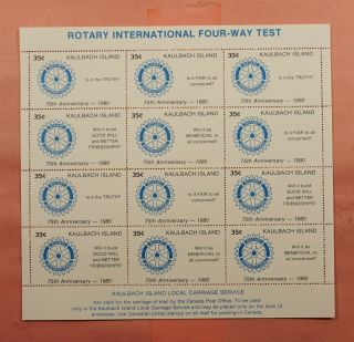 1980 Canada Kaulbach Island Rotary Intl Local Post Carriage Service Sheet