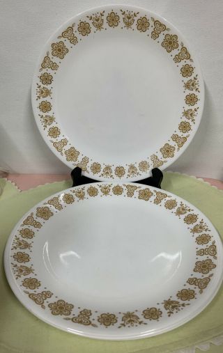 4 Vintage Corelle Gold Butterfly Dinner Plates 10 1/4 "