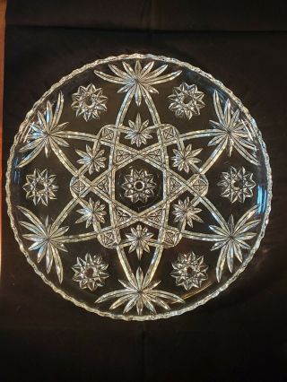 Vintage Crystal Clear Cut Glass Round Serving Platter/tray Star Of David 13.  5”
