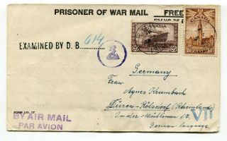 Canada / Germany Wwii Pow Camp - 1943 Seebe,  Alberta - Camp 130 Airmail Censor