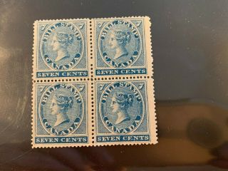 Canada First Bill Stamp Fb7 7c Blue Block/4,  1864,  F/vf,  Og