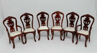 Set Of 6 Vintage Wooden Dining Chairs Dollhouse Miniature 1:12