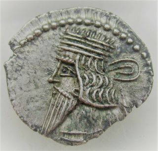 Unresearched Ancient Parthian Ar Silver Drachm Coin 3.  83g