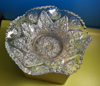 Spectacular Vintage Clear Cut Glass Candy Trinket Dish Ruffle Edge - 5 "
