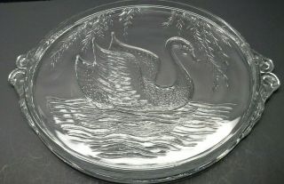 Vintage Clear Glass Cake Plate Swan 12 " With Handles