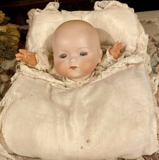 C1920 10” Antique German Bisque Am Dream Character Baby Doll As Puppet