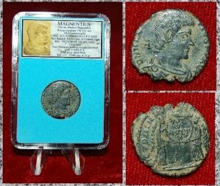 Ancient Roman Empire Coin Of Magnentius Two Victories Holding Wreath