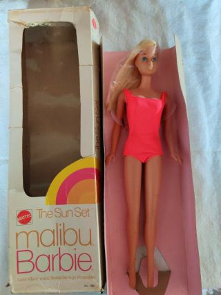 Rare Vintage 1975 The Sun Set Malibu Barbie Nib White Box Released Only 1 Year