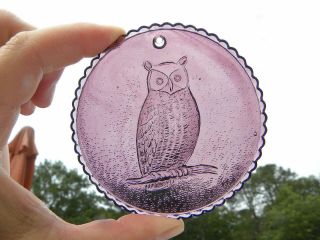 Vintage Amethyst/purple Wheaton Glass Embossed Suncatcher With An Owl
