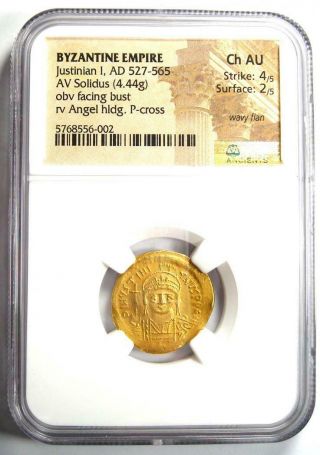 Byzantine Justinian I AV Solidus Gold Coin 527 - 565 AD - Certified NGC Choice AU 2