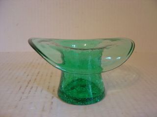 Vintage Hand Blown Aqua Crackle Glass Hat Vase
