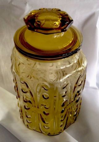 Vintage Le Smith Amber Glass Canister Set Apothecary Scroll Pattern 3 Available