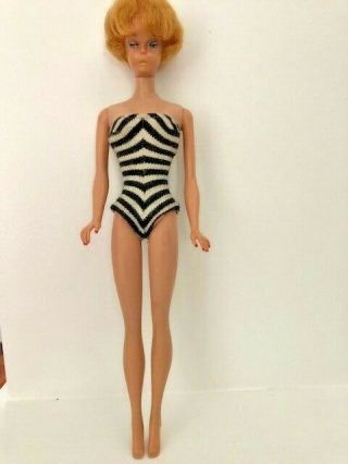 Vintage 1st Barbie Blonde Bubble Cut With Bathing Suit,  Dress 1961?
