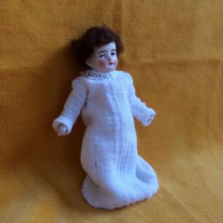 Antique Dollhouse Miniature Bisque Doll With Hand Made Dress