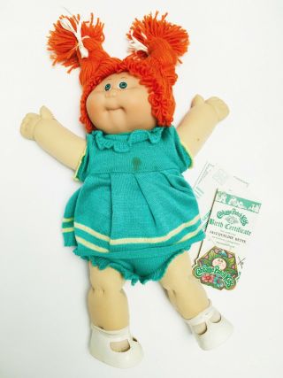 Vintage 1984 Cabbage Patch Kid Signed With Adoption Papers Outfit Green Eyes