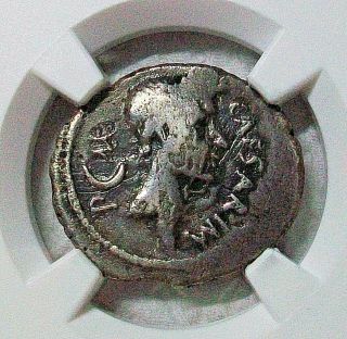 49 - 44 BC ROMAN REPUBLIC JULIUS CAESAR AR DENARIUS NGC FINE 2/5,  2/5 L@@K 2