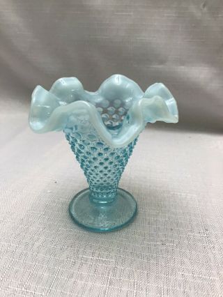 Fenton Blue Opalescent Hobnail 3 1/2 " Cone Vase