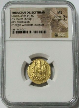 54 Bc.  Gold Ancient Thracian / Scythian Stater Coson Coin Ngc State 5/4