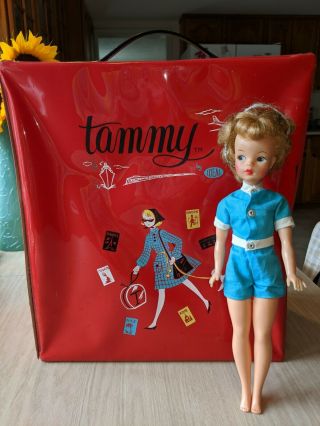 Vintage Tammy Doll 1962 Ideal Toy Corp Bs - 12 W/ Large Red Case Look
