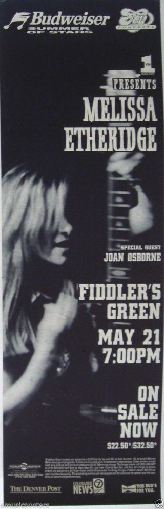 Melissa Etheridge 1995 Denver Concert Tour Poster - Joan Osborne/heartland Rock