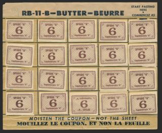 Canada Revenues Ez,  Small Storekeeper’s Sheet With 20 Ration Coupons For Meat Vf