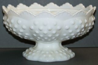 Fenton Hobnail White Milk Glass Footed Candle Bowl