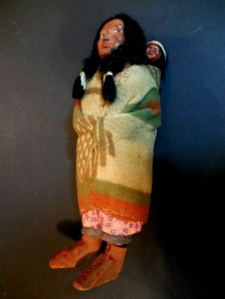 Vintage Skookum Native American Indian Doll w/Papoose - 10.  5 