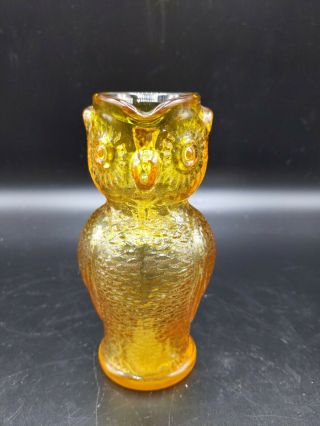 Vintage Mcm Golden Yellow Glass Owl Figure Juice Pitcher Vase 5”