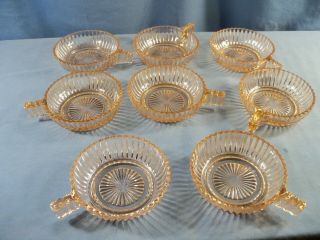 Set Of 8 Anchor Hocking Pink Depression Glass Queen Mary 1 Handled Berry Bowls