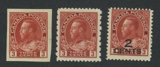 3x Canada Admiral Mh Stamp 138 - 3c 140 2c/3c 184 - 3c Prov.  Guide Value = $57.  00