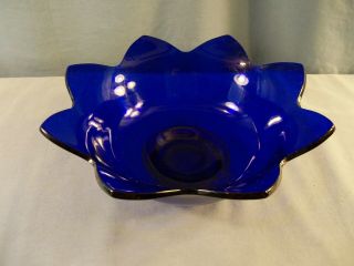 Vintage Fenton Cobalt Blue Glass Lotus Bowl 9 " Wide