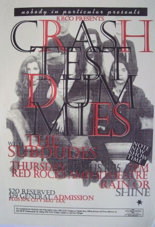Crash Test Dummies 1994 Denver Concert Tour Poster - Subdudes/alternative Music