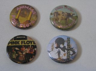 4 X 1980s Vintage Pink Floyd Button Badges,  Animals,  Atom Heart,  Band,  Thunder