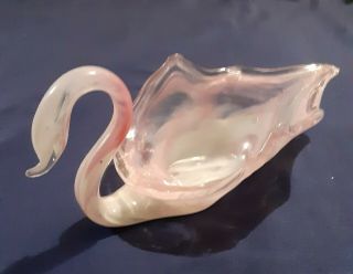 Vintage Handmade Hand Blown Glass Swan Bowl Dish Pink/white Piece