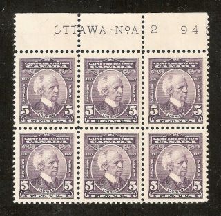 Canadian Stamps Scott 144 Plate Block 2 Very Fine Laurier 5 Cents.  See Note.
