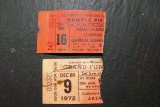Vintage Humble Pie,  Grand Funk Railroad Concert Ticket Stubs